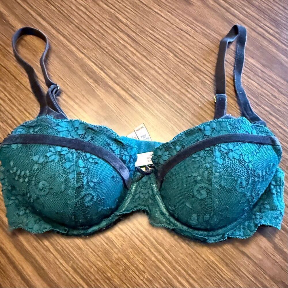 Victoria's Secret Dream Angels Lined Demi Bra Green Black Velvet 34C - Picture 5 of 8